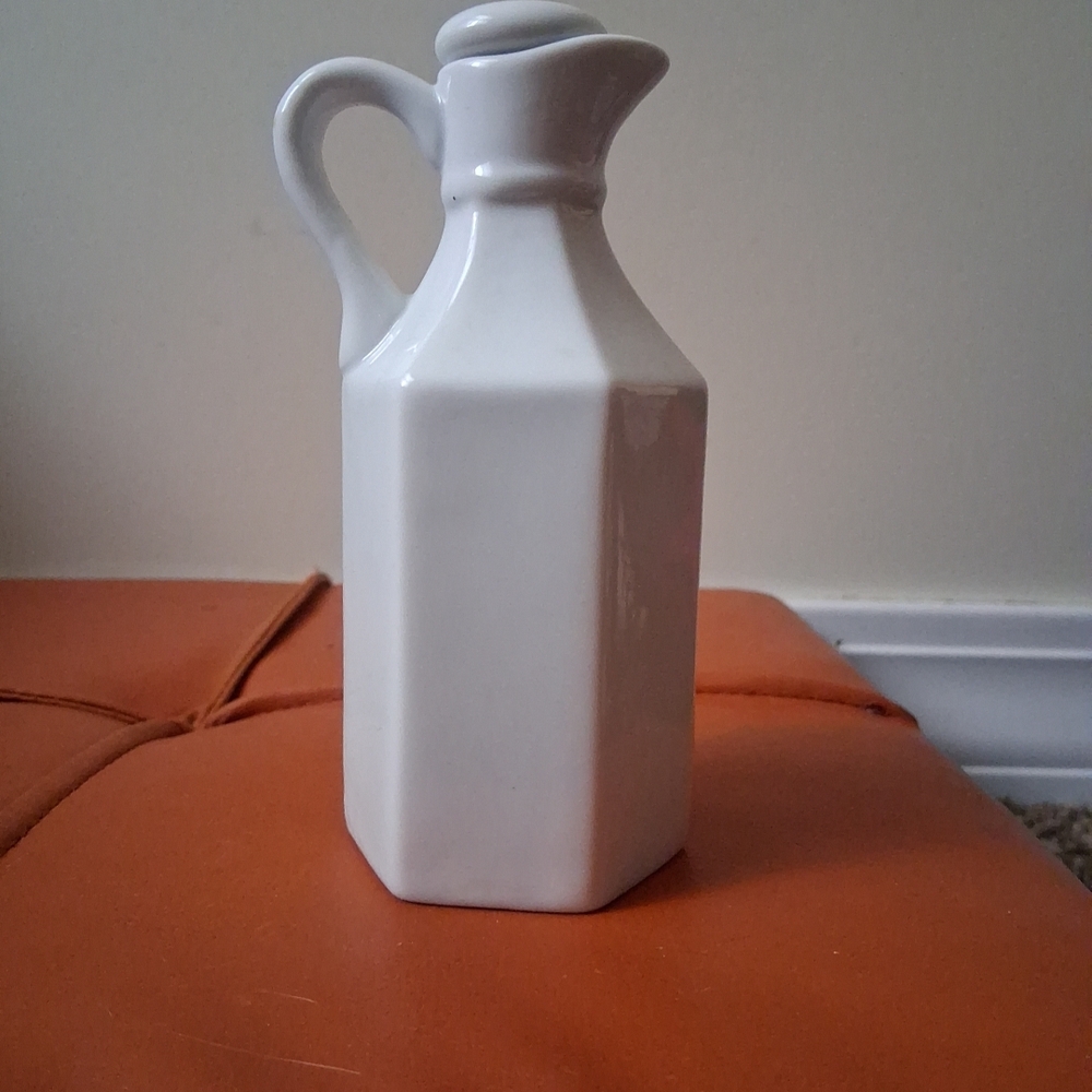 Vintage XCELL Pottery White Ceramic Oil-Vinegar Cruet with White Ceramic Pitcher